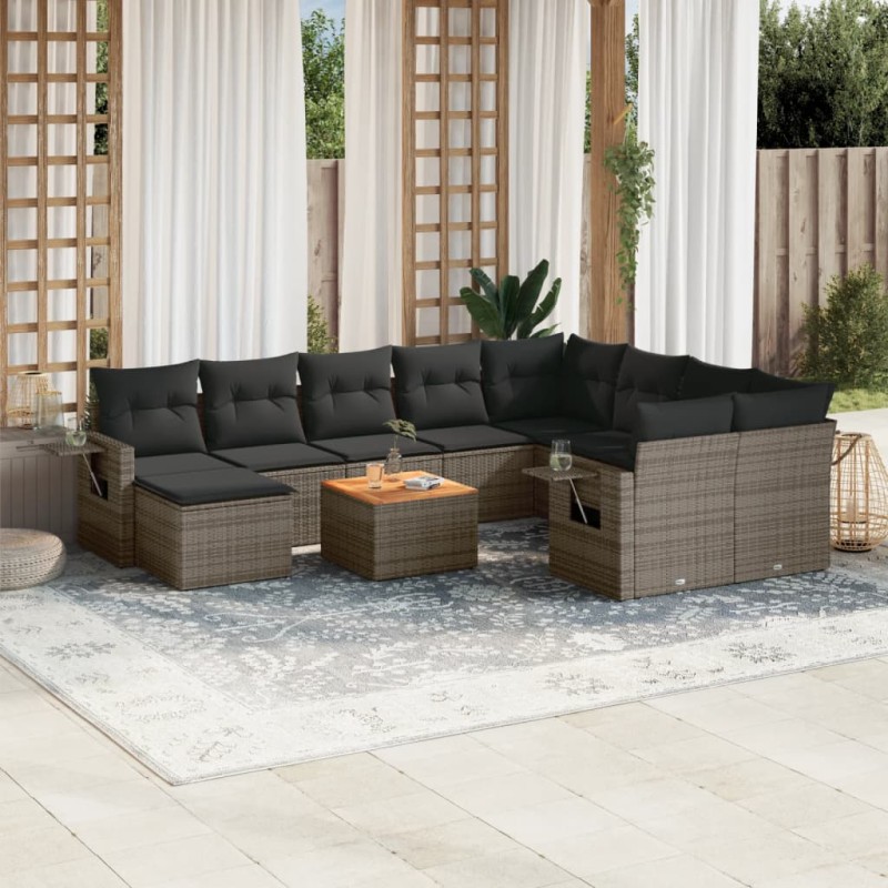 vidaXL Set de sofás de jardín 11 pzas y cojines ratán sintético gris vidaXL Set de sofás de jardín 11 pzas y cojines ratán sintético gris