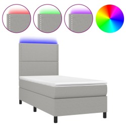vidaXL Cama box spring colchón y luces LED tela gris claro 90x190 cm