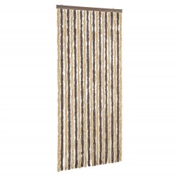vidaXL Cortina antimoscas chenilla marrón oscuro y beige 100x200 cm