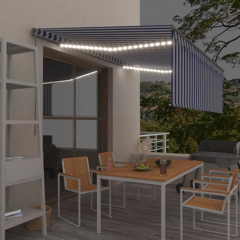 vidaXL Toldo manual retráctil con persiana y LED azul y blanco 4x3 m vidaXL Toldo manual retráctil con persiana y LED azul y blanco 4x3 m