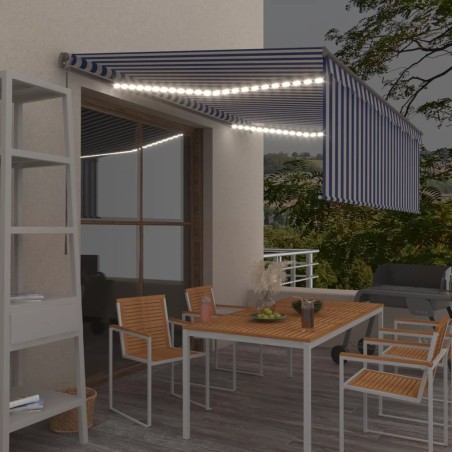vidaXL Toldo manual retráctil con persiana y LED azul y blanco 4x3 m