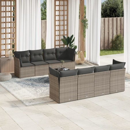 vidaXL Set de muebles de jardín 9 pzas y cojines ratán sintético gris