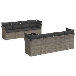 vidaXL Set de muebles de jardín 9 pzas y cojines ratán sintético gris