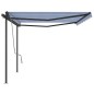 vidaXL Toldo retráctil automático con postes azul y blanco 5x3 m vidaXL Toldo retráctil automático con postes azul y blanco 5x3 m