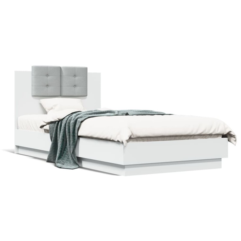 vidaXL Estructura cama con cabecero madera ingeniería blanca 75x190 cm vidaXL Estructura cama con cabecero madera ingeniería blanca 75x190 cm
