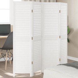 vidaXL Biombo separador de 4 paneles madera maciza Paulownia blanco