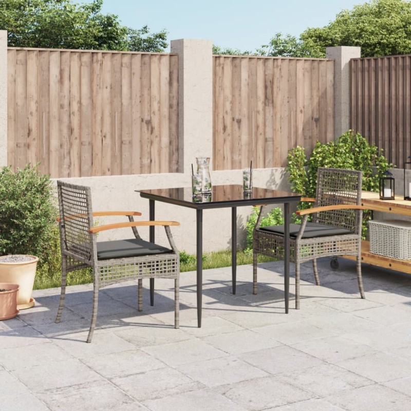 vidaXL Set comedor de jardín 3 piezas con cojines ratán sintético gris vidaXL Set comedor de jardín 3 piezas con cojines ratán sintético gris