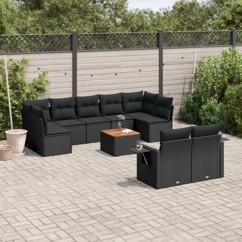 vidaXL Set de sofás de jardín 10 pzas cojines ratán sintético negro vidaXL Set de sofás de jardín 10 pzas cojines ratán sintético negro