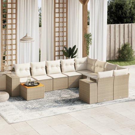 vidaXL Juego de sofás jardín con cojines beige 10 pzas ratán sintético