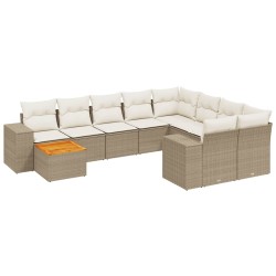 vidaXL Juego de sofás jardín con cojines beige 10 pzas ratán sintético