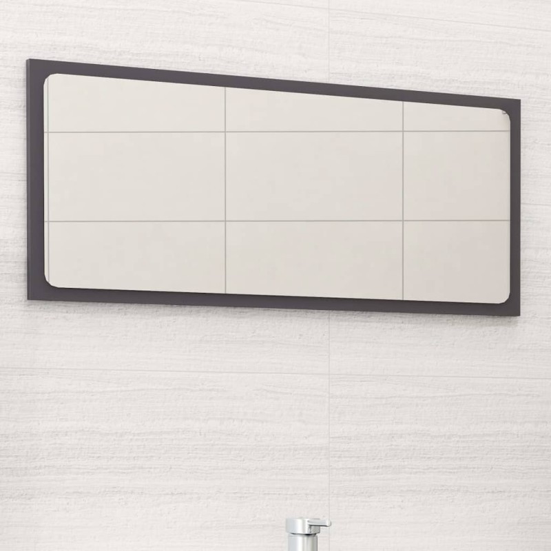 vidaXL Espejo de baño madera contrachapada gris brillo 80x1,5x37 cm vidaXL Espejo de baño madera contrachapada gris brillo 80x1,5x37 cm