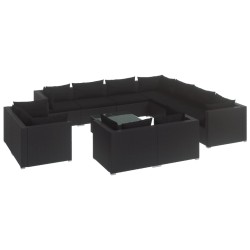 vidaXL Set de muebles de jardín 12 pzas cojines ratán sintético negro