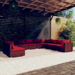 vidaXL Set muebles de jardín 10 pzas y cojines ratán sintético marrón