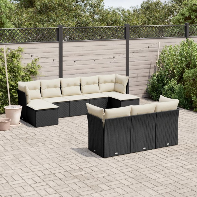 vidaXL Set de sofás de jardín 10 pzas cojines ratán sintético negro vidaXL Set de sofás de jardín 10 pzas cojines ratán sintético negro