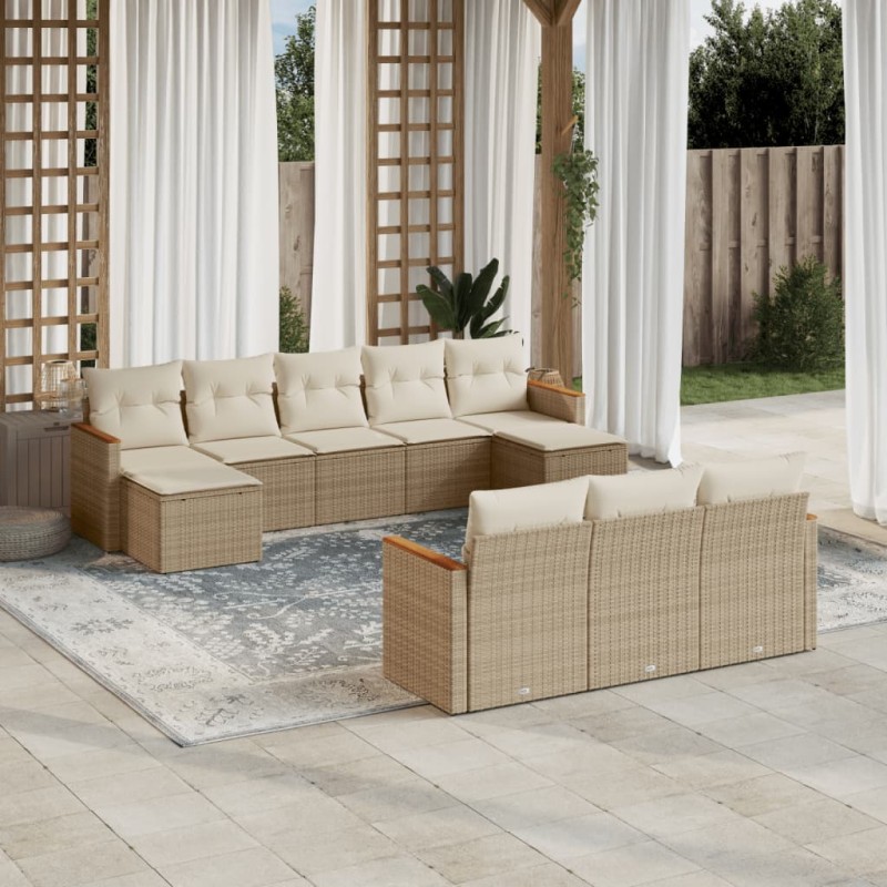 vidaXL Juego de sofás jardín con cojines beige 10 pzas ratán sintético vidaXL Juego de sofás jardín con cojines beige 10 pzas ratán sintético