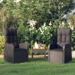 vidaXL Sillones de jardín reclinables con cojines 2 uds ratán PE negro