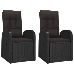 vidaXL Sillones de jardín reclinables con cojines 2 uds ratán PE negro