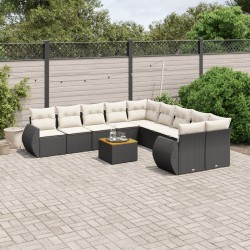 vidaXL Set de sofás de jardín 11 pzas y cojines ratán sintético negro