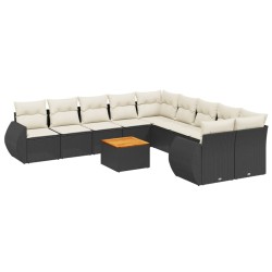 vidaXL Set de sofás de jardín 11 pzas y cojines ratán sintético negro