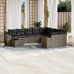 vidaXL Set de sofás de jardín 10 pzas con cojines ratán sintético gris