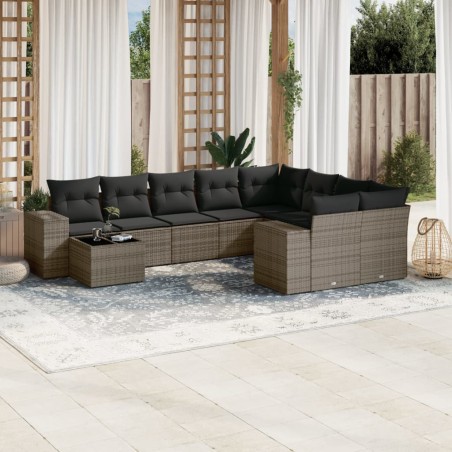vidaXL Set de sofás de jardín 10 pzas con cojines ratán sintético gris