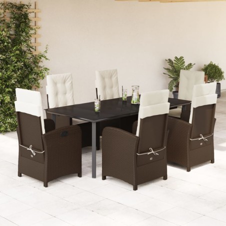 vidaXL Set comedor de jardín 7 pzas con cojines ratán sintético marrón
