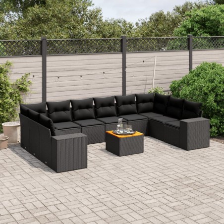 vidaXL Set de sofás de jardín 11 pzas y cojines ratán sintético negro