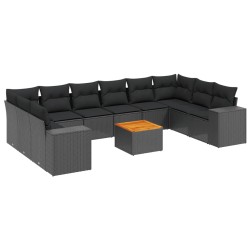 vidaXL Set de sofás de jardín 11 pzas y cojines ratán sintético negro