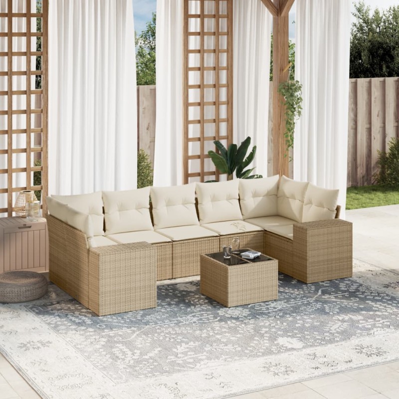 vidaXL Juego de sofás de jardín con cojines beige 8 pzas ratán PE vidaXL Juego de sofás de jardín con cojines beige 8 pzas ratán PE