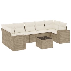 vidaXL Juego de sofás de jardín con cojines beige 8 pzas ratán PE