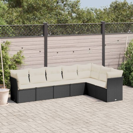 vidaXL Set de comedor de jardín 7 pzas y cojines ratán sintético negro