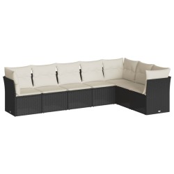 vidaXL Set de comedor de jardín 7 pzas y cojines ratán sintético negro