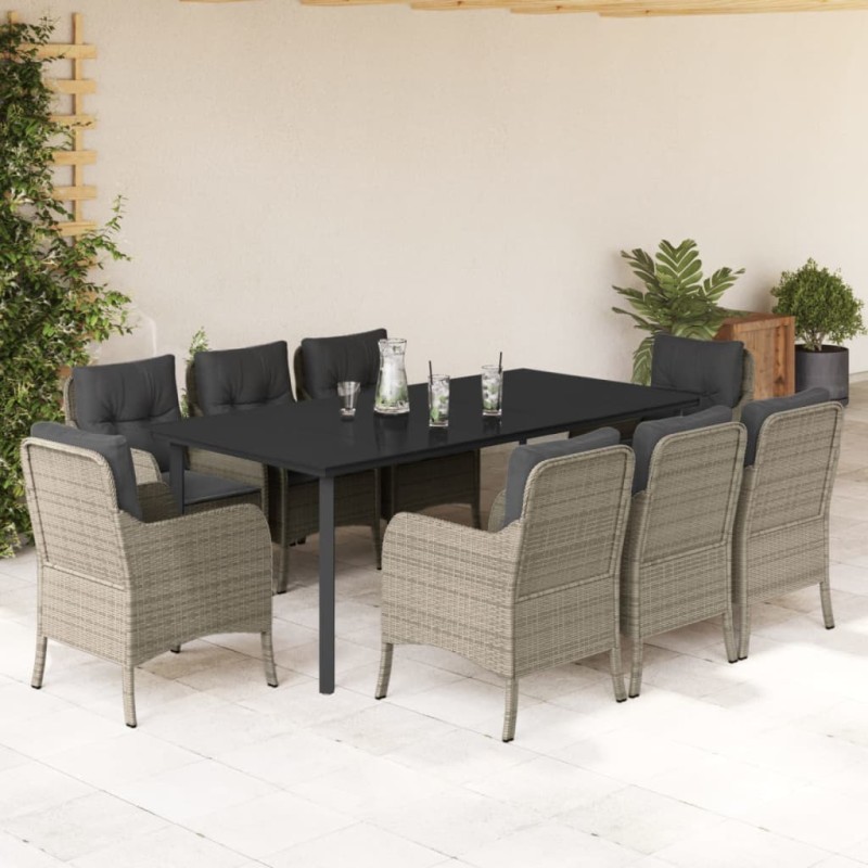 vidaXL Set comedor de jardín 9 pzas cojines ratán sintético gris claro