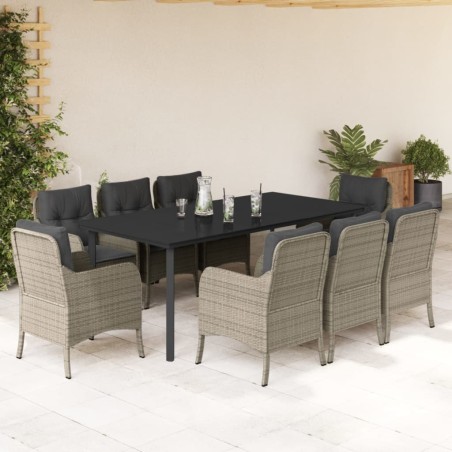 vidaXL Set comedor de jardín 9 pzas cojines ratán sintético gris claro