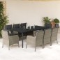 vidaXL Set comedor de jardín 9 pzas cojines ratán sintético gris claro
