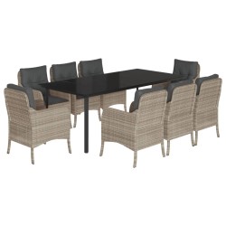 vidaXL Set comedor de jardín 9 pzas cojines ratán sintético gris claro