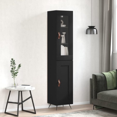 vidaXL Aparador de madera contrachapada negro 34,5x34x180 cm
