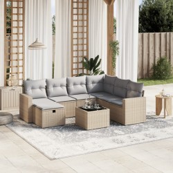 vidaXL Juego de sofás jardín con cojines beige mezcla 8 pzas ratán PE