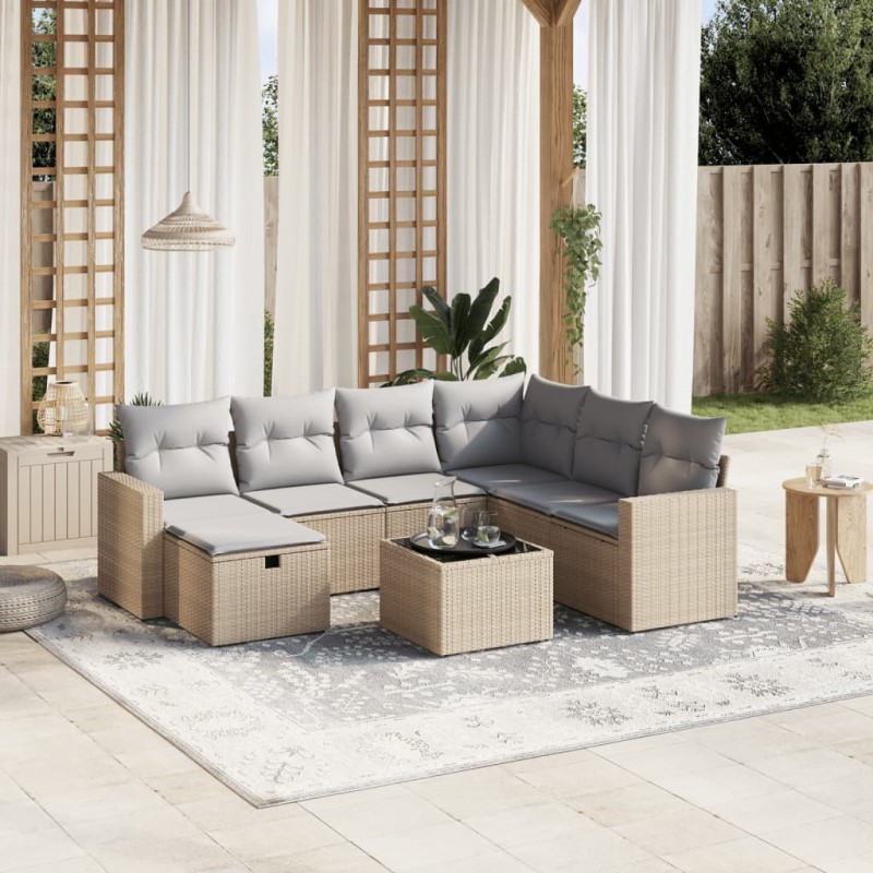 vidaXL Juego de sofás jardín con cojines beige mezcla 8 pzas ratán PE vidaXL Juego de sofás jardín con cojines beige mezcla 8 pzas ratán PE