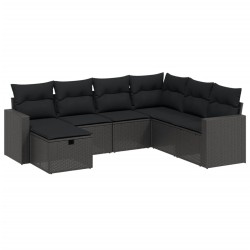 vidaXL Set de comedor de jardín 7 pzas y cojines ratán sintético negro