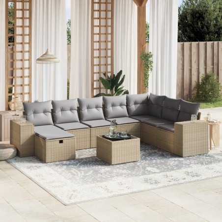 vidaXL Juego de sofás jardín con cojines beige mezcla 9 pzas ratán PE