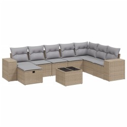 vidaXL Juego de sofás jardín con cojines beige mezcla 9 pzas ratán PE
