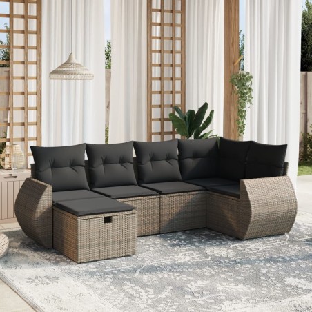 vidaXL Set de muebles de jardín 6 pzas y cojines ratán sintético gris