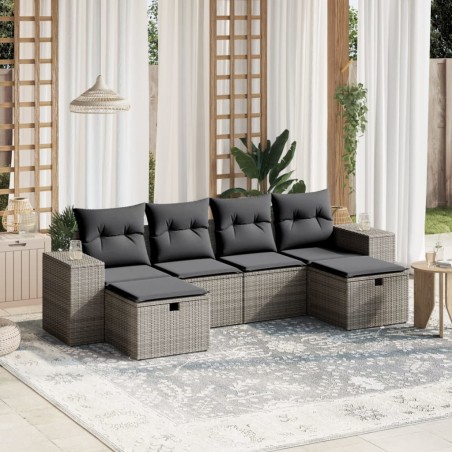 vidaXL Set de muebles de jardín 6 pzas y cojines ratán sintético gris