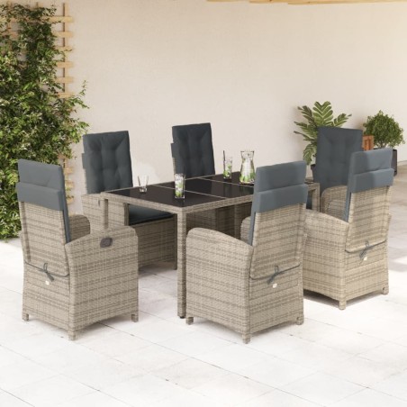 vidaXL Set comedor jardín 7 pzas y cojines ratán sintético gris