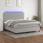 vidaXL Cama box spring colchón y luces LED tela gris claro 180x200 cm