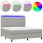 vidaXL Cama box spring colchón y luces LED tela gris claro 180x200 cm