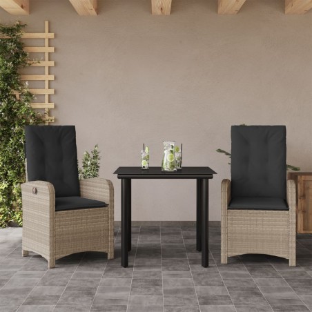 vidaXL Set comedor de jardín 3 pzas cojines ratán sintético gris claro
