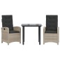 vidaXL Set comedor de jardín 3 pzas cojines ratán sintético gris claro vidaXL Set comedor de jardín 3 pzas cojines ratán sintético gris claro