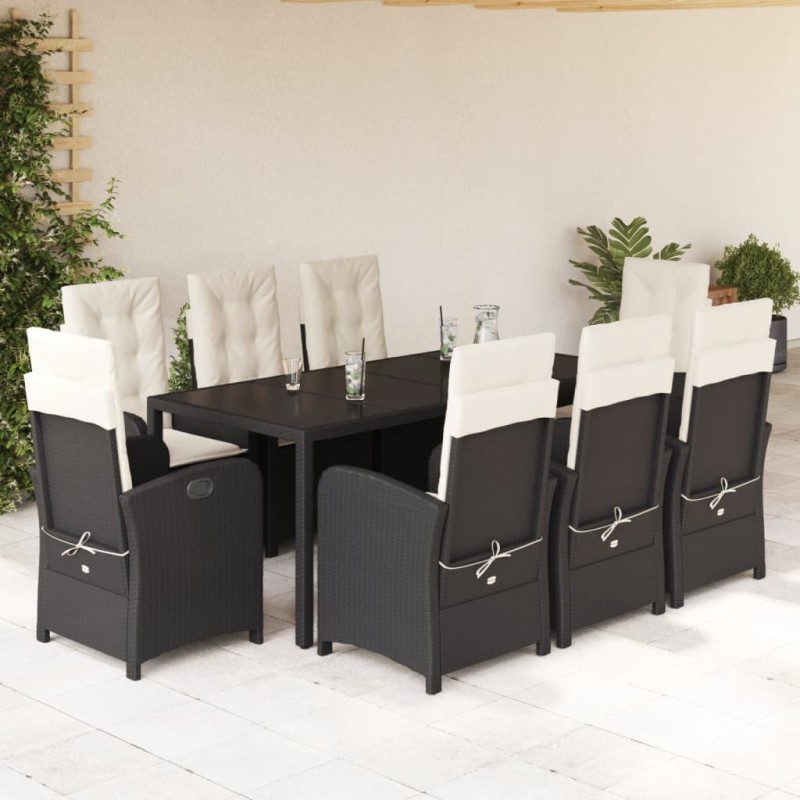 vidaXL Set de comedor de jardín 9 pzas y cojines ratán sintético negro vidaXL Set de comedor de jardín 9 pzas y cojines ratán sintético negro